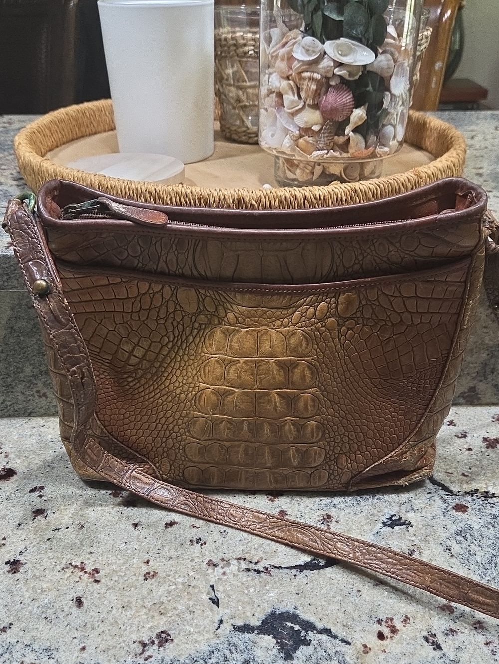 Brahmin Brown Croc-Embossed Crossbody Bag